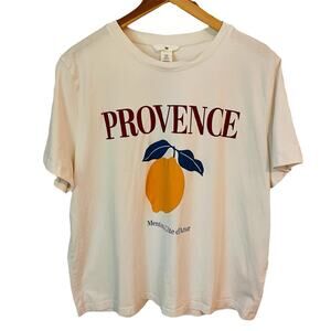 H&M Provence Graphic T-Shirt Women’s XL White Lemon Print Côte d’Azur Cotton